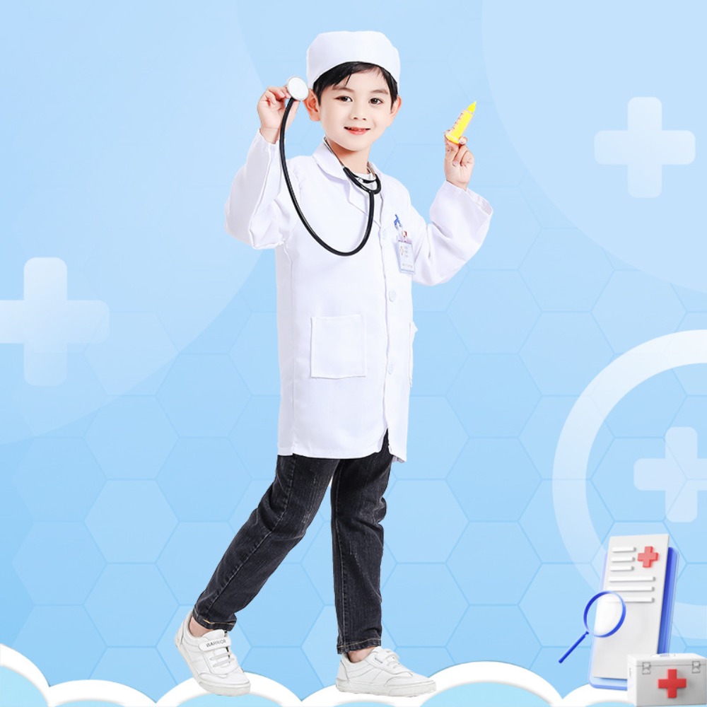 Medical Labs - キッズドクター＆ナースロールプレイコスチュームセット、ステージパフォーマンスやごっこ遊び用の白い白衣、幼児用医療ドレスアップ衣装