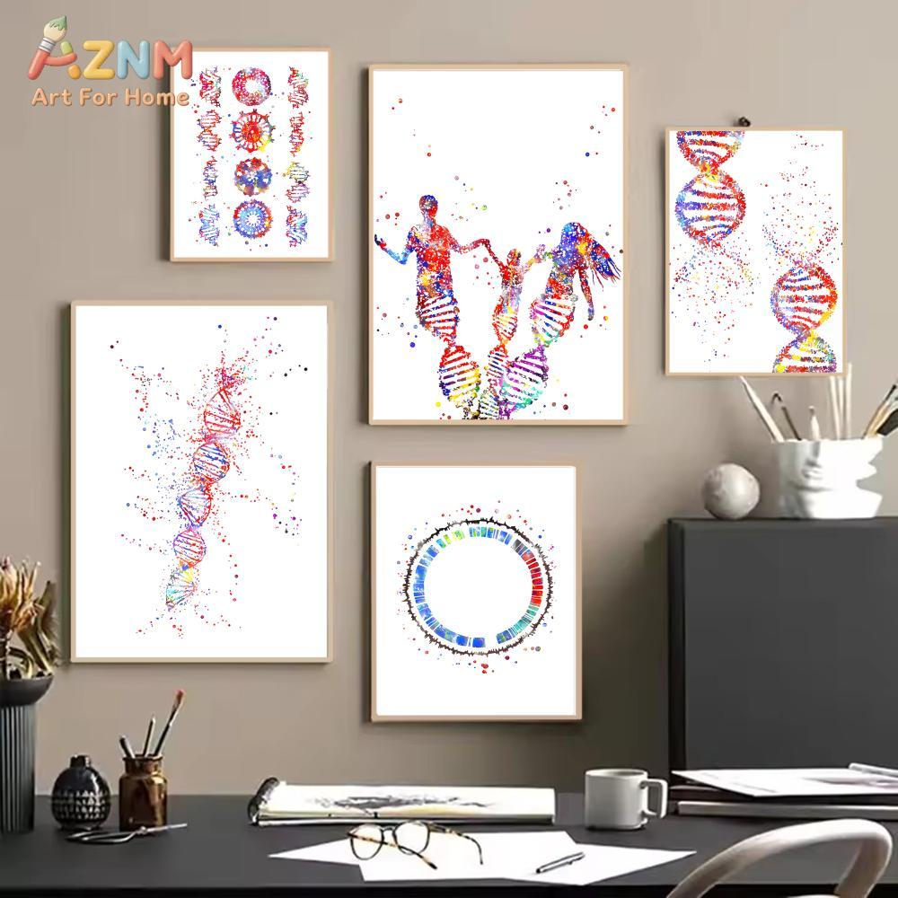 AZNM カラフルな水彩画 DNA 遺伝子キャンバスプリント - Medical Lab And Science のレビューと価格