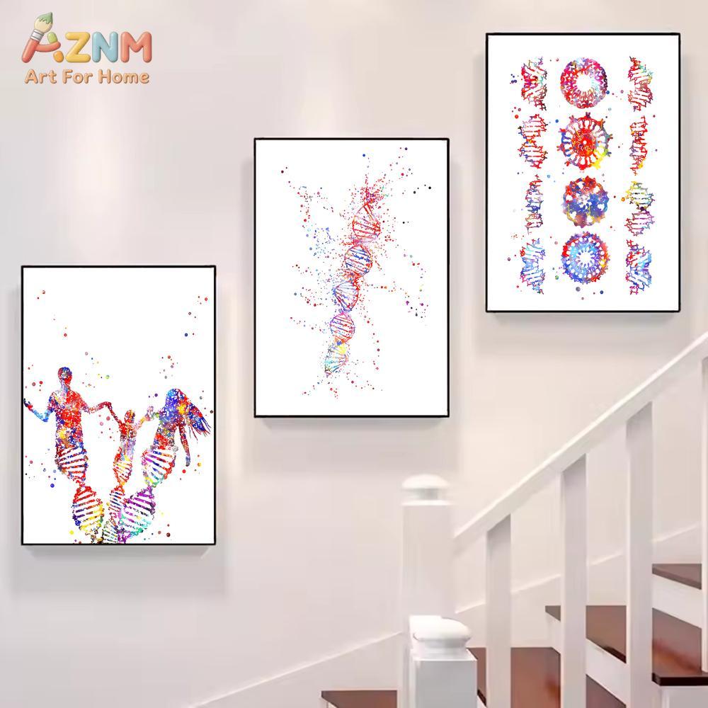 AZNM カラフルな水彩画 DNA 遺伝子キャンバスプリント - Medical Lab And Science のレビューと価格