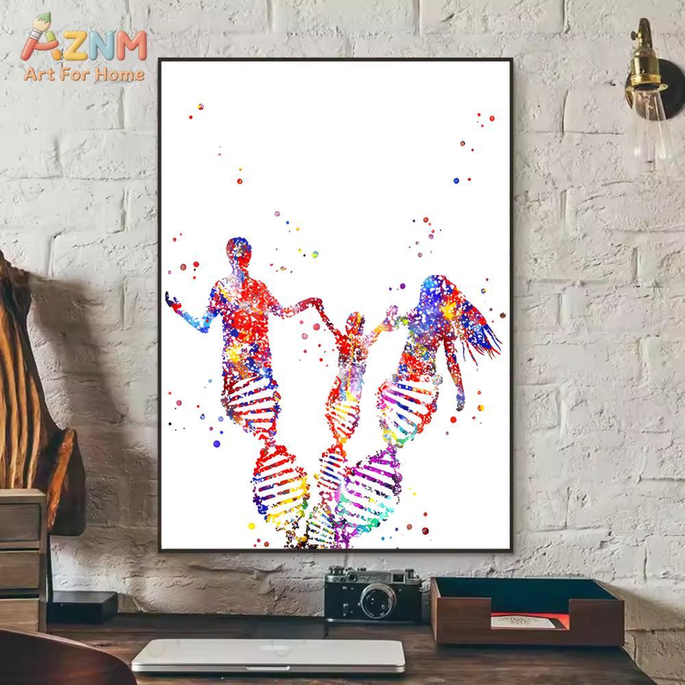 AZNM カラフルな水彩画 DNA 遺伝子キャンバスプリント - Medical Lab And Science のレビューと価格